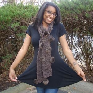 Pom-Pom Scarves, Hand Knitted, various colors, super soft yarn, 4" W × 54" L